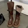 Botas de Estilo Británico con Suela Gruesa y Tacón Grueso Botas Largas para Mujer 2026 Nuevo Otoño Para Personas Bajas Aumento de Altura Adelgazantes Botas de Jinete