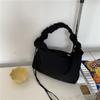 Bolsa de Lona para Mujer Estilo Coreano de Un Hombro Plisada con Cordón Bolsa de Lona Pequeña Fresca Literaria Color Puro Bandolera Cruzada Casual Bolso de Mujer