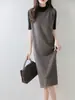 26 Nuevos Estilos de Otoño e Invierno Cuello Redondo Sin Mangas Moda Pulóver Lana Pura Tejido Falda Chaleco Estilo Largo Elegante Vestido de Capas
