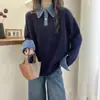 Suéter de Parches de Mezclilla de Alta Gama Estilo Francés con Solapa Falsa de Dos Piezas para Mujer, Nuevo Diseño Invierno 2026, Estilo de Nicho