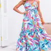 Vestido de Verano Transfronterizo 2027, Nuevo Estilo Europeo y Americano Estampado Adelgazante, Vestido de Longitud Media que Ceñe la Cintura, Elegante Vestido de Trabajo sin Espalda con Tirantes