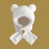 Chapéu e Cachecol de Urso Tudo-em-Um Feminino de Inverno Quente e Fofo Pelúcia Ciclismo Conjunto de Duas Peças Chapéu e Cachecol à Prova de Vento de Inverno