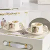 Juego de Taza y Platillo de Cerámica Estilo Francés de Alta Gama, Caja de Regalo para Bodas, Juego de Tazas para el Hogar