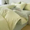 Juego de Cuatro Piezas 100% Algodón Lavado, Ropa de Cama Sencilla de Color Sólido, Universal para Todas las Estaciones, Sábana y Funda de Edredón, Juego de Tres Piezas para Estudiantes