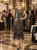 Vestido de Baile Gatsby Retrô com Lantejoulas e Franjas Saia de Dança Europeu Americano Anos 1920 Festa Venda Quente Vestido Sem Mangas