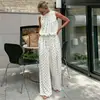 Moda Casual Nova Primavera/Verão 2026 Conjunto Cruzado Poá Top de Amarrar na Nuvem Calça Wide Leg Conjunto de Duas Peças
