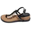 Sandalias Retro de Tira Fina con Perlas y Suela Gruesa para Mujer 2026 Nuevo Estilo de Verano con Falda, Chanclas de Playa Estilo Vacaciones