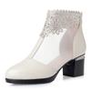 Sandalias de verano para mujer, zapatos de malla para mujer, botas de malla huecas, transpirables, de tacón medio, de tacón grueso, con boca de pez, de talla grande