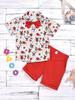 Comercio exterior Navidad Traje de camisa nuevo para niños a rayas Santa Claus solapa corbata de moño manga corta pantalones cortos conjunto de dos piezas