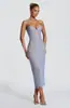 Vestido de Noche de Longitud Media con Escote Halter en V, Encaje, Ballenas en la Cintura para Ceñir, Malla Transparente con Rayas Verticales, Moldeador Corporal, Ajustado a la Cadera