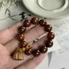 Cuentas Pequeñas Torcidas a Mano de Sándalo Verde y Sándalo Dorado Combinadas con Vaina de Loto y Anillo Corredizo Joyería para la Punta del Dedo, Pulsera Unisex Artística Inspirada en el Zen para Envolver el Dedo