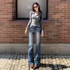 Jeans Acampanados de Tiro Bajo Estilo Americano Picante para Mujer, Novedad Primavera 2026 Pantalones de Tiro Alto Adelgazantes Elásticos de Pierna Ancha Bootcut