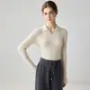 Suéter de estilo minimalista con cuello polo 100% cachemira para mujer, manga larga, corte ajustado, tejido de canalé, capa base, nuevo modelo otoño/invierno 2026