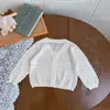 Cardigan Tricot V-neck Cutemily para Bebê Menina Primavera/Verão Jaqueta Protetora Solar Fofa de Tencel Vazado
