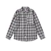Camisa informal de cuadros G-stone con ribete de etiqueta tejida, camisa de manga larga de corte holgado para hombre con cuello de solapa