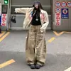 Jeans Scimitar Lavado Vintage com Estampa de Letras para Mulheres, Novo Estilo de Rua Solto Casual Calças de Perna Larga Tendência