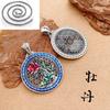 Colgante de flor de peonía azul quemada de marca redonda S999 de plata auspiciosa Fugui, colgante de estilo nacional Fugui con esmalte de marea nacional.
