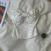 Top Tubo de Bolinhas com Laço Estilo Francês para Mulheres, Top Quente de Nicho Slim Fit que Valoriza o Corpo