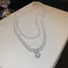 Collar de Perlas de Múltiples Capas Incrustado con Diamantes Estilo Corte Francés, Cadena para Suéter de Lujo Ligero Francés de Alta Gama, Versátil para Otoño e Invierno