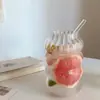 Taza de Café de Vidrio Taza de Desayuno para Leche Estilo Ins Taza de Latte Americana para Hielo Taza para Beber Jugo Bebida Fría Ligera y Delgada