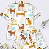 Cardigan Transfronterizo Europeo y Americano de Seda de Leche con Estampado de Colores Claros para Mujer, Conjunto Casual Transpirable de Manga Corta y Shorts para el Hogar