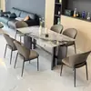 Mesa de Comedor de Mármol Engrosada de Lujo Ligero y Combinación de Sillas Mesa de Comedor Rectangular Moderna Simple Mesa de Comedor de Acero Inoxidable para el Hogar Mesa de Comedor de Gama Alta