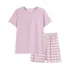 Pijama Roxo de Alta Qualidade para Mulheres, Shorts de Manga Curta para o Verão, Vestuário Casual, Conjunto Solto de Tamanho Grande para Viagem e Casa