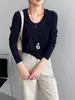 Capa base estilo coreano para principios de primavera~Camiseta de manga larga con cuello en U para mujer, top corto versátil y adelgazante para usar en capas N8229