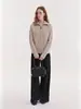 Nuevo Top de Moda Otoño 2026 con Doble Cremallera, Estilo Old Money, Cuello Alto, Manga Larga, Cachemir, Color Café con Leche, Cárdigan Tejido para Mujer