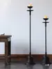 Adornos de Candelabro Retro de Hierro Fundido Hechos a Mano, Lámparas de Aceite de Hierro Antiguo, Candelabros Decorativos para Sala de Té Zen, Lámparas de Piso Estilo Wabi-Sabi