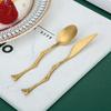Juego de Cubiertos Creativos de Acero Inoxidable Estilo Mori Retro Rama Cuchillo y Tenedor Cuchara Cuchillo para Pasteles de Luna Tenedor de Frutas Cuchara de Café Caja de Regalo