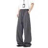 Pantalones finos de seda helada para hombre de verano 2025, pantalones casuales rectos holgados con caída, pantalones de vestir grises