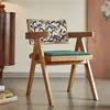 Silla de Comedor de Madera Maciza para el Hogar, Silla Chandigarh Estilo Mediados de Siglo, Silla con Reposabrazos Suaves Estilo Wabi-Sabi, Silla de Ratán para Ocio