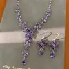 Colar gancho de orelha flor de zircônia gota d'água, corrente de clavícula de luxo leve nicho, conjunto de joias requintado e elegante estilo palácio atacado