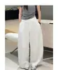 Pantalones de verano holgados de pierna ancha estilo coreano, nuevo modelo 2026, pantalones casuales blancos de cintura alta adelgazantes con diseño de botón y bordes con puño