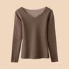 Camisa de otoño e invierno 2023 con escote en V y bajos cepillados, top de manga larga interior con diseño de nicho de corte entallado para mujer