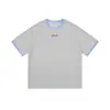 Cuello de Color Contrastante, Rayas Finas, Estampado de Letras, Camiseta de Manga Corta para Hombre, Nuevo Estilo Primavera y Verano, Juvenil y Energético, Top Holgado Casual para Mujer