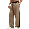 Pantalones de chándal anchos con bloques de color laterales para hombre 2026, forro polar, tejido de punto pesado, holgados, casual, deportivos, largos