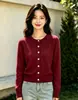 Chaqueta cárdigan de dos piezas gruesa de terciopelo Andy con cuello redondo para mujer, suéter de punto de manga larga con botones de perla, suéter moderno y versátil