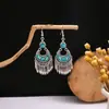 Pendientes Bohemios Azules de Turquesa Estilo Étnico Europeos y Americanos, Pendientes de Borla de Metal Plateado Imitación, Joyería de Borla Vintage para Orejas al por Mayor