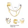 Nuevo Set de 4 Piezas de Clip para Oreja de Mariposa con Diamantes Completos Transfronterizo, Creativo y Personalizado, Clip para Oreja Tipo C de Luna Estrella Dorada