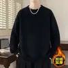 Moletom Casual Versátil de Novo Estilo Jovem, Tamanho Grande, para Homens, Top com Forro de Lã, Marca Tendência Outono e Inverno, Gola Redonda Solta, Mangas Longas