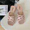 Haili Shark Moda Verano Ropa Exterior para Mujer Zapatillas de Tacón Medio Sandalias Casuales de Playa de Tacón Grueso Nuevas Zapatillas Caladas para Mujer