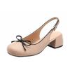 Sandalias de punta para mujer, estilo nuevo de verano, estilo Chanel, con lazo, bonitas, vacías, de tacón grueso, de una sola capa, elegantes zapatos Mary Jane.