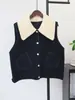 Cardigan Colete de Lã Dupla Face Tricotado com Gola Removível, Novo Suéter Colete sem Mangas Camada Outono/Inverno 2026 para Mulheres