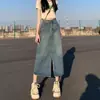 Falda de Mezclilla para Mujer Verano Nueva Cintura Alta Abertura Falda Línea A Retro Holgada Adelgazante Sobrefalda Falda de Longitud Media