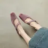 Zapatos Mary Jane de Cuero de Vaca Estilo Francés Suaves y Elegantes Zapatos Planos Rosa Morado Punta Cuadrada Boca Baja Tacón Bajo Zapatos de una Sola Capa para Mujer
