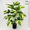 Monstera Simulada 18 Folhas Grande Planta Verde Paisagismo Grande de Chão em Vaso Decoração de Casa Estilo Escandinavo Planta
