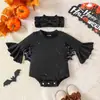 Macacão de Halloween para Bebê com Design de Morcego e Lantejoulas Prateadas Finas, Macacão de Manga Longa, Macacão para Bebê Estilo Teia de Aranha Transfronteiriço