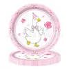 Nuevo Plato de Papel de Fiesta Temática de Cumpleaños de Dibujos Animados para Niños Color Rosa Ganso Tonto Suministros de Decoración Vajilla Set